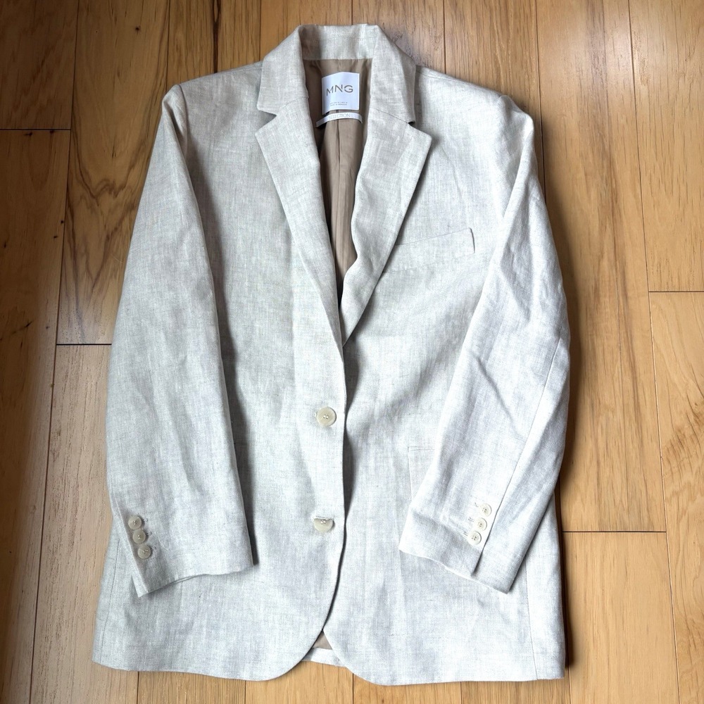 Mango MNG 100% Linen Oatmeal Blazer Jacket Women's Size Medium Unworn